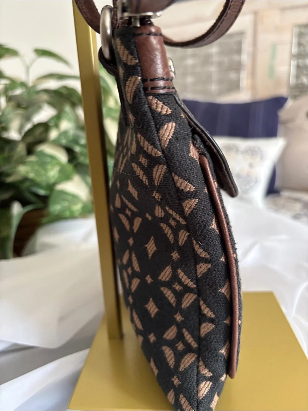 Fossil Maddox Brown & Black Fabric with Leather Trim Crossbody